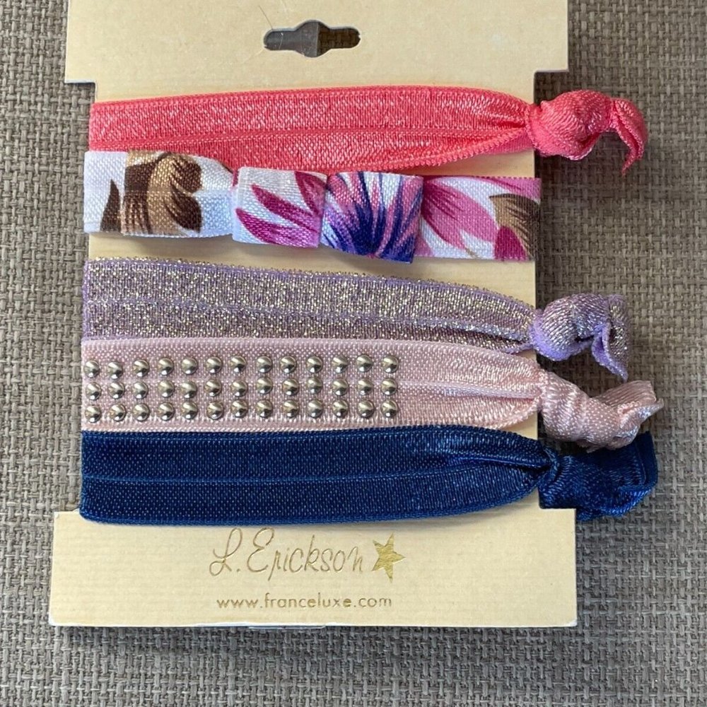 L. Erickson Pony Tail Hair Accessory Multi Color Elastic Ponytail Set of 5